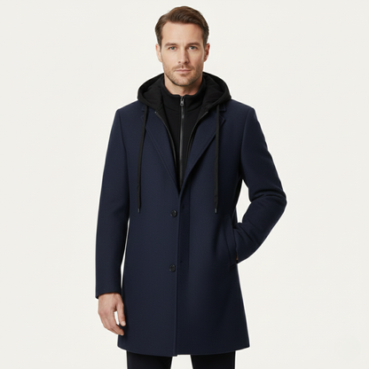 Men's Wool Overcoat Quilted Lining Hooded