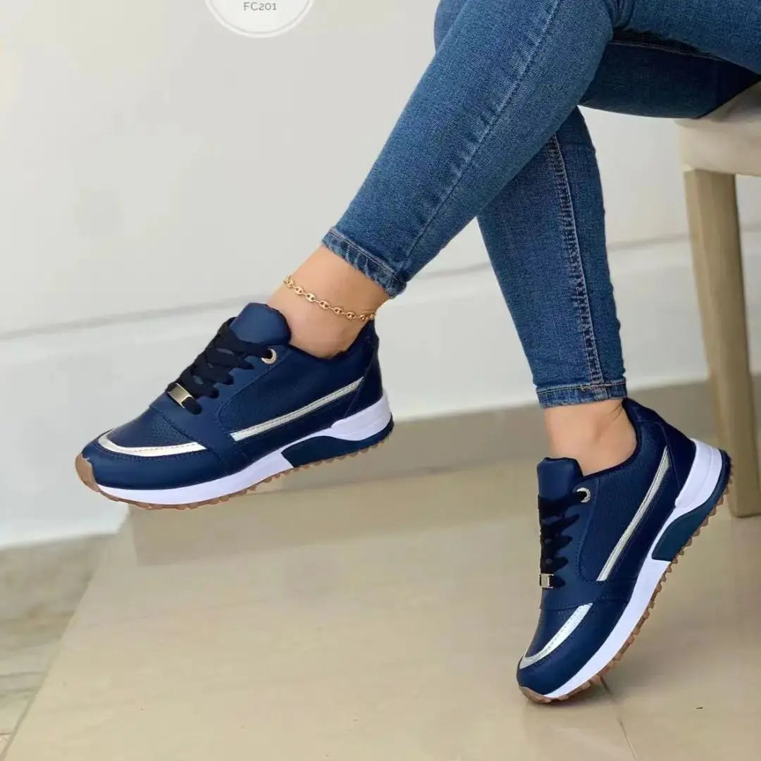 Women's Leather Sneakers Mesh Patchwork Design