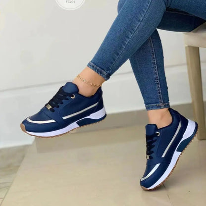 Women's Leather Sneakers Mesh Patchwork Design