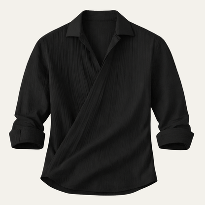 Men's Slim Fit Dress Shirt Black Cotton - Vonnera