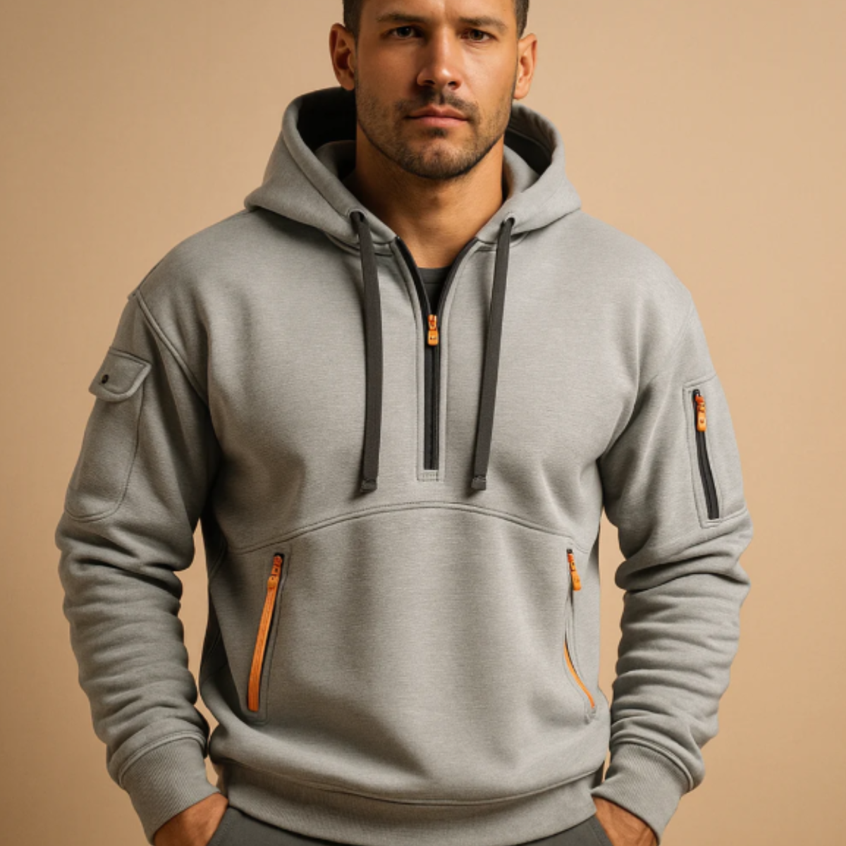 Men's Casual Half Zip Sweater Fleece Zip Pockets