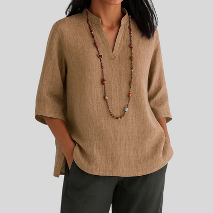 Women's V-Neck Blouse Three-Quarter Sleeve