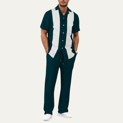 Men's Striped 2 Piece Suit Set Shirt Pants