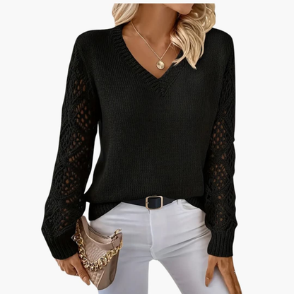 Women's V-Neck Long Sleeve Sweater Fine Knit
