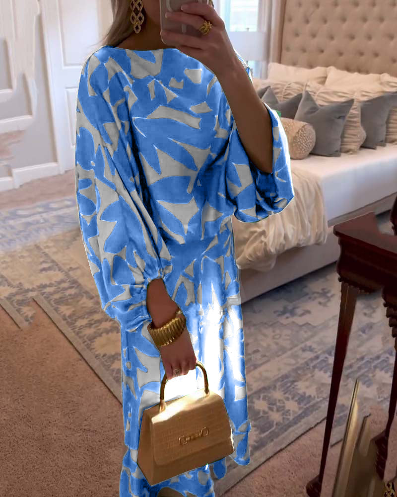 Women's Printed Two-Piece Set Lantern Sleeves