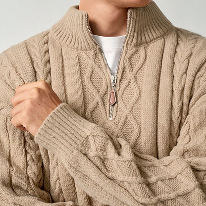 Men's Cable Knit Half Zip Sweater Chunky Warm Knit