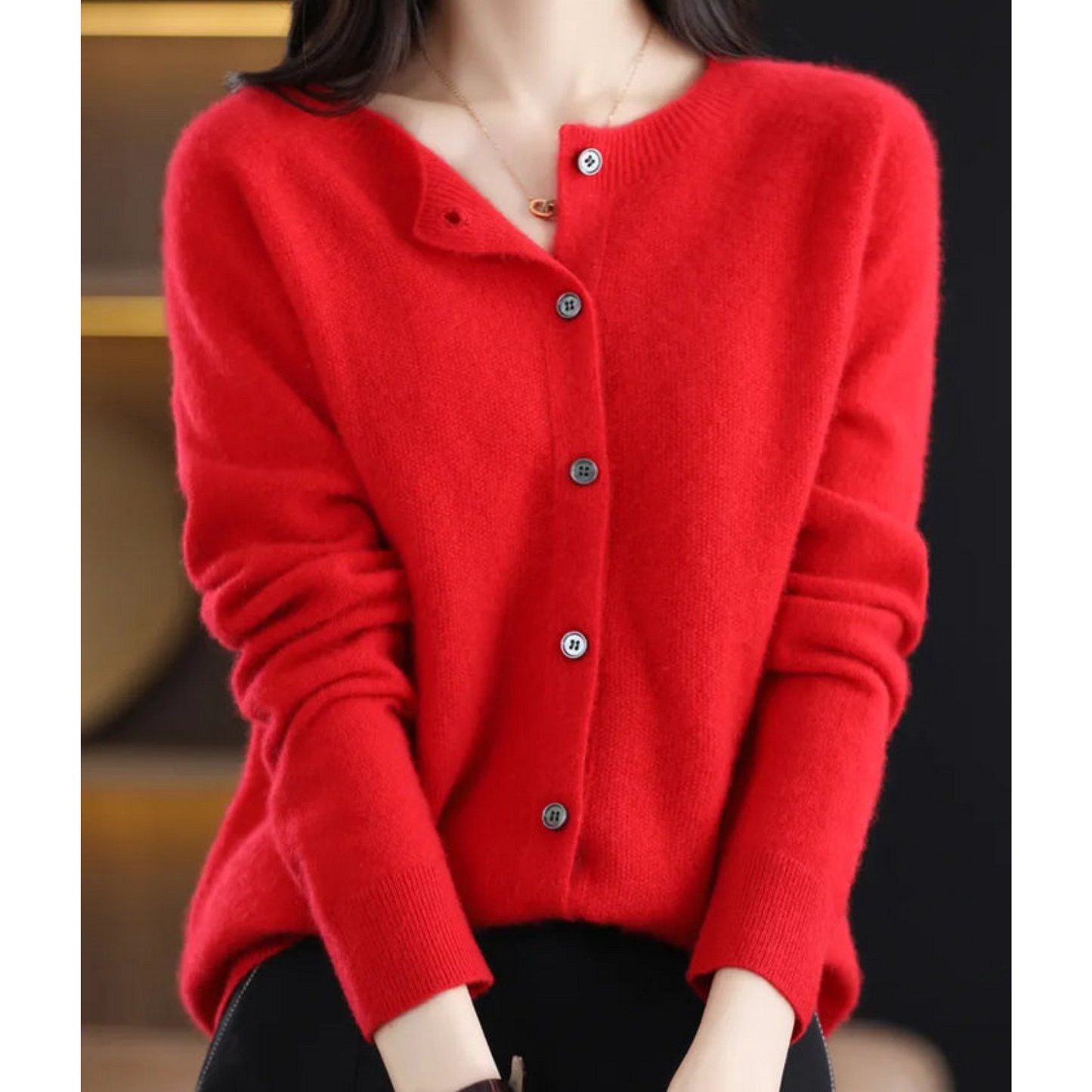 Women's Soft Knit Cardigan Round Neck Button Closure