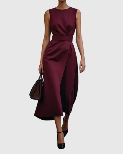 Vera Women's Sleeveless Midi Dress Twist Waist Round Neck