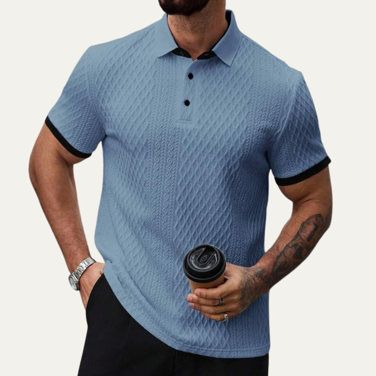 Men's Classic Polo Shirt Textured Contrast Collar