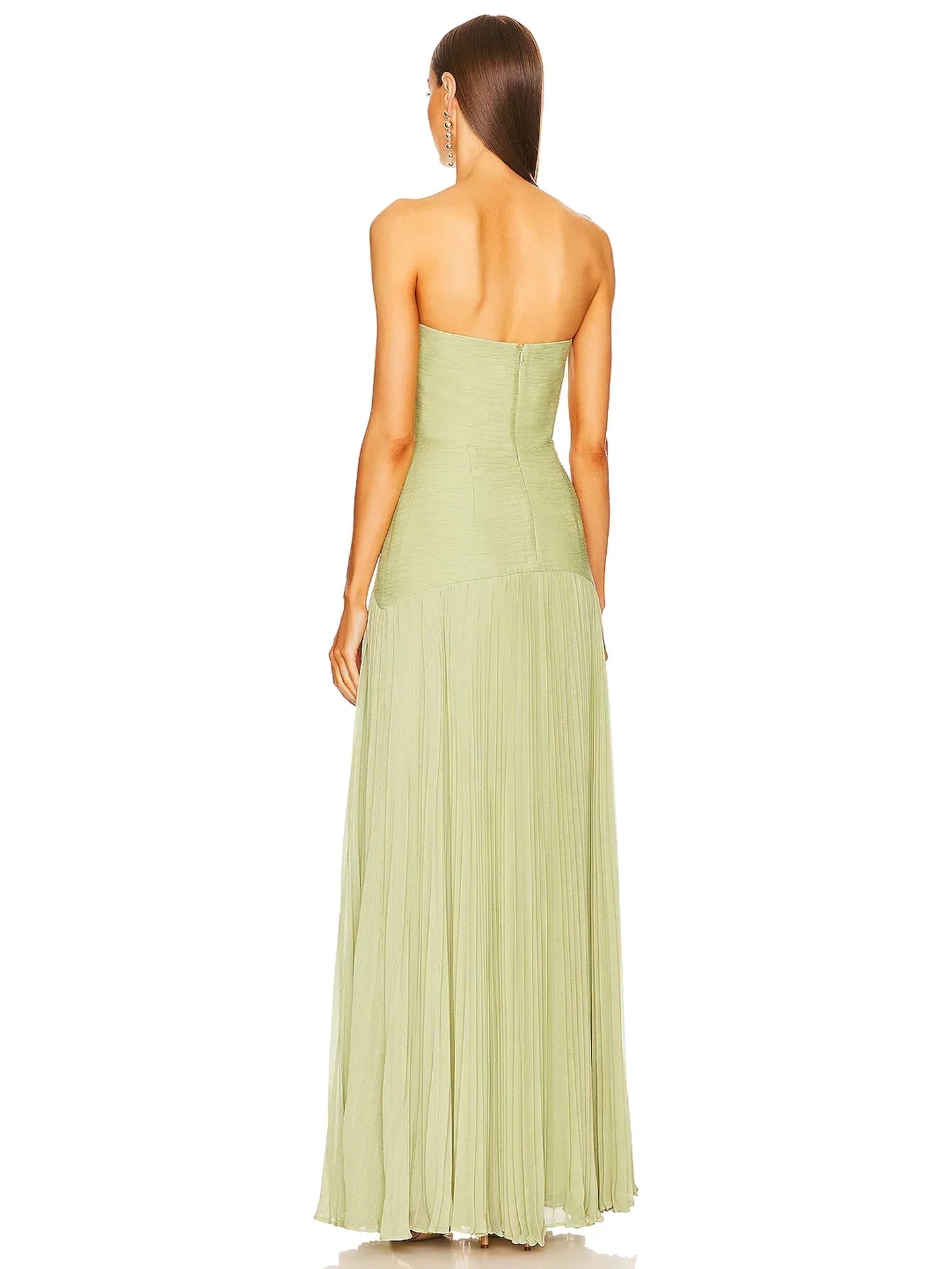 Sage | Women's Strapless Pleated Maxi Dress Formal Evening Gown