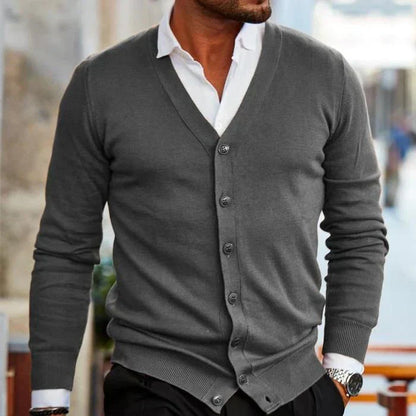 Men's Slim Fit V Neck Cardigan Cotton Button Front Pockets