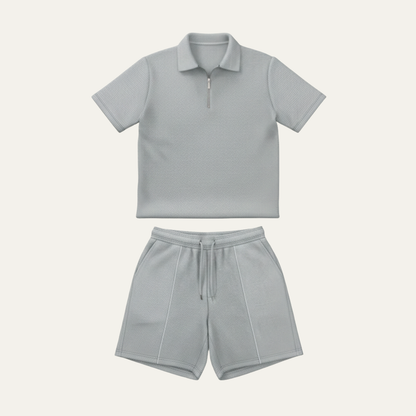 Men's Casual Summer Shirt And Shorts Set Solid Color