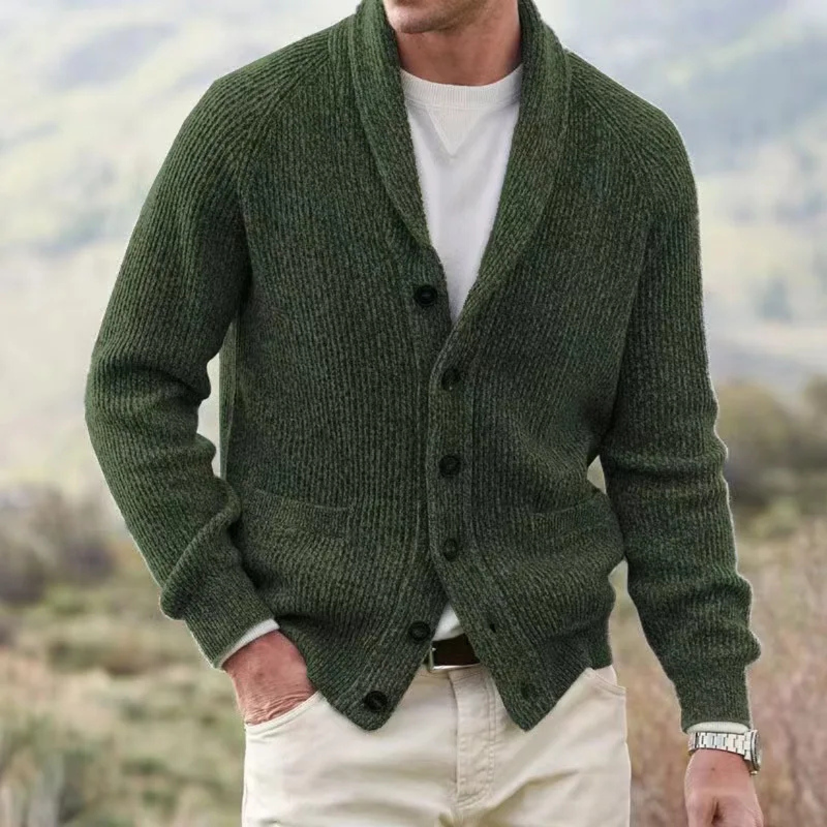 Men's Warm Knitted Cardigan Turn Down Collar