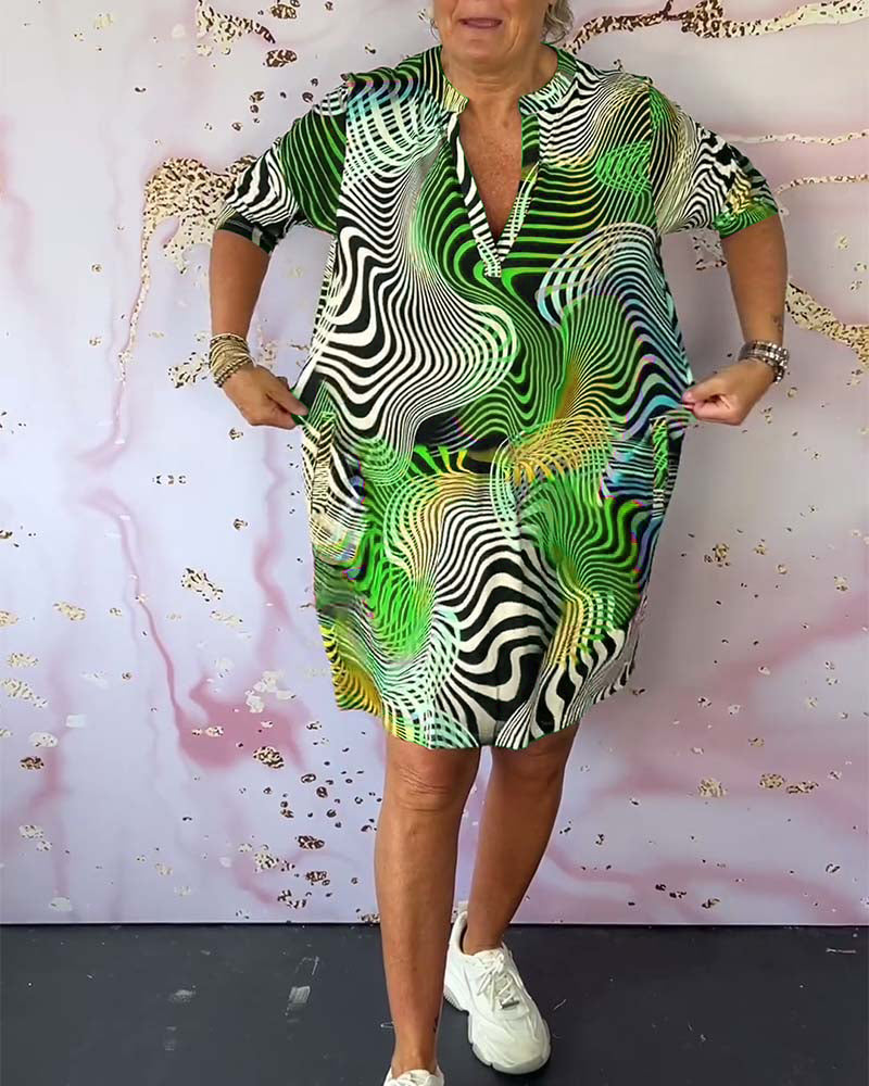 Women's V-Neck Mini Dress Colorful
