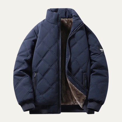 Men's Quilted Jacket Windproof Thermal Padded Coat Fleece Lining
