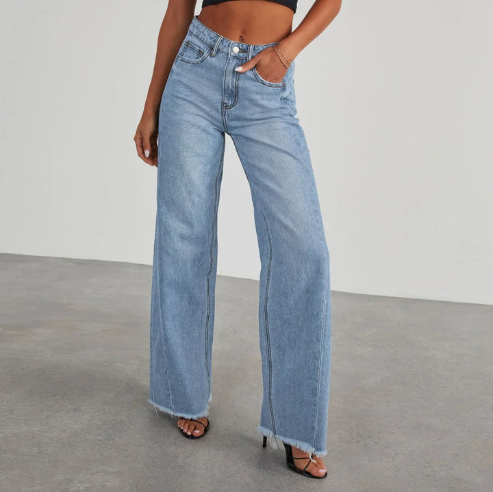 Women's Wide Leg Jeans Frayed Hem