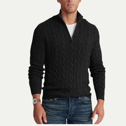 Men's Mock Neck Knitted Sweater Half Zip