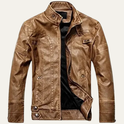 Men's Leather Biker Jacket Classic Zip Up Black - Vonnera