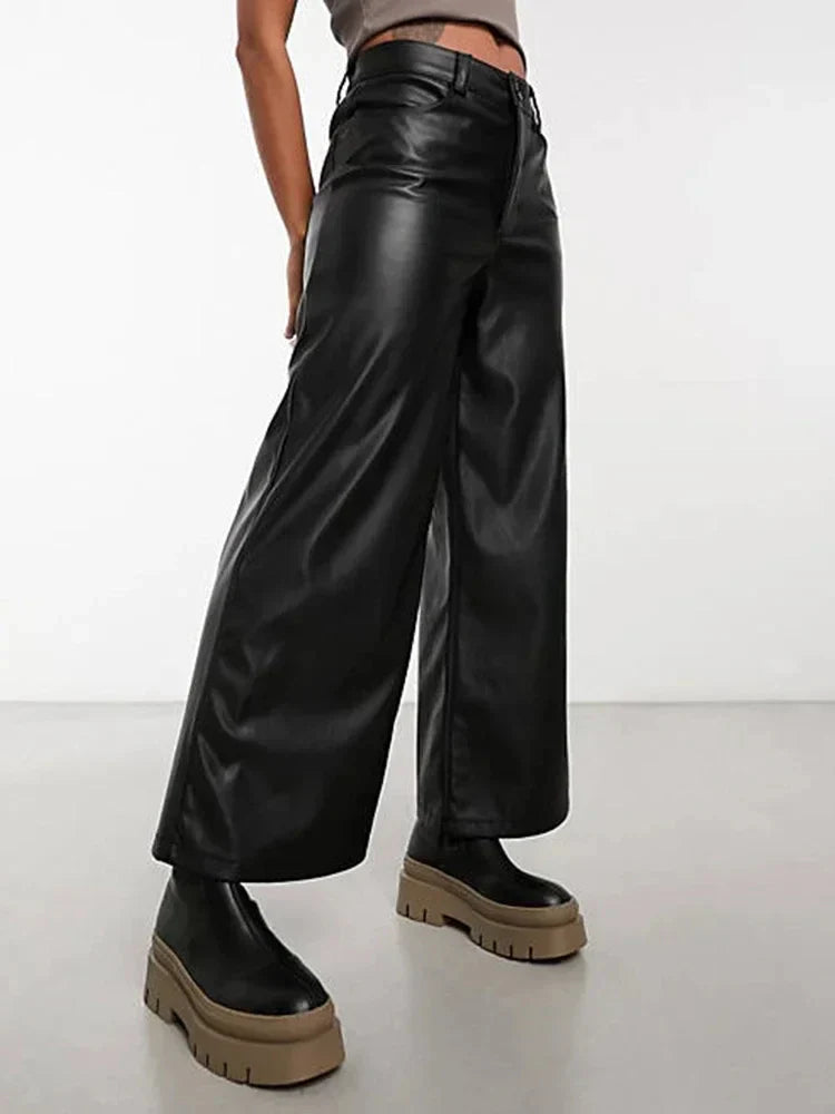 Women's High-Waist Leather Pants