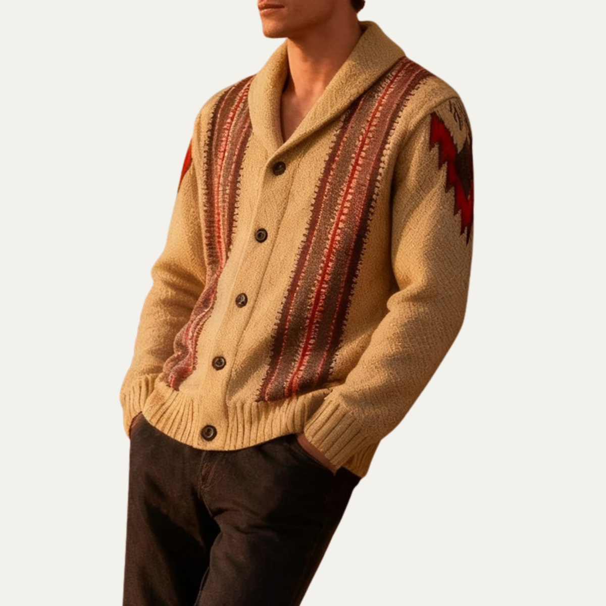 Men's Striped Knit Cardigan Retro Shawl Collar