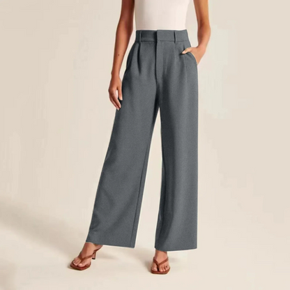 High Waisted Linen Feel Pleated Trousers