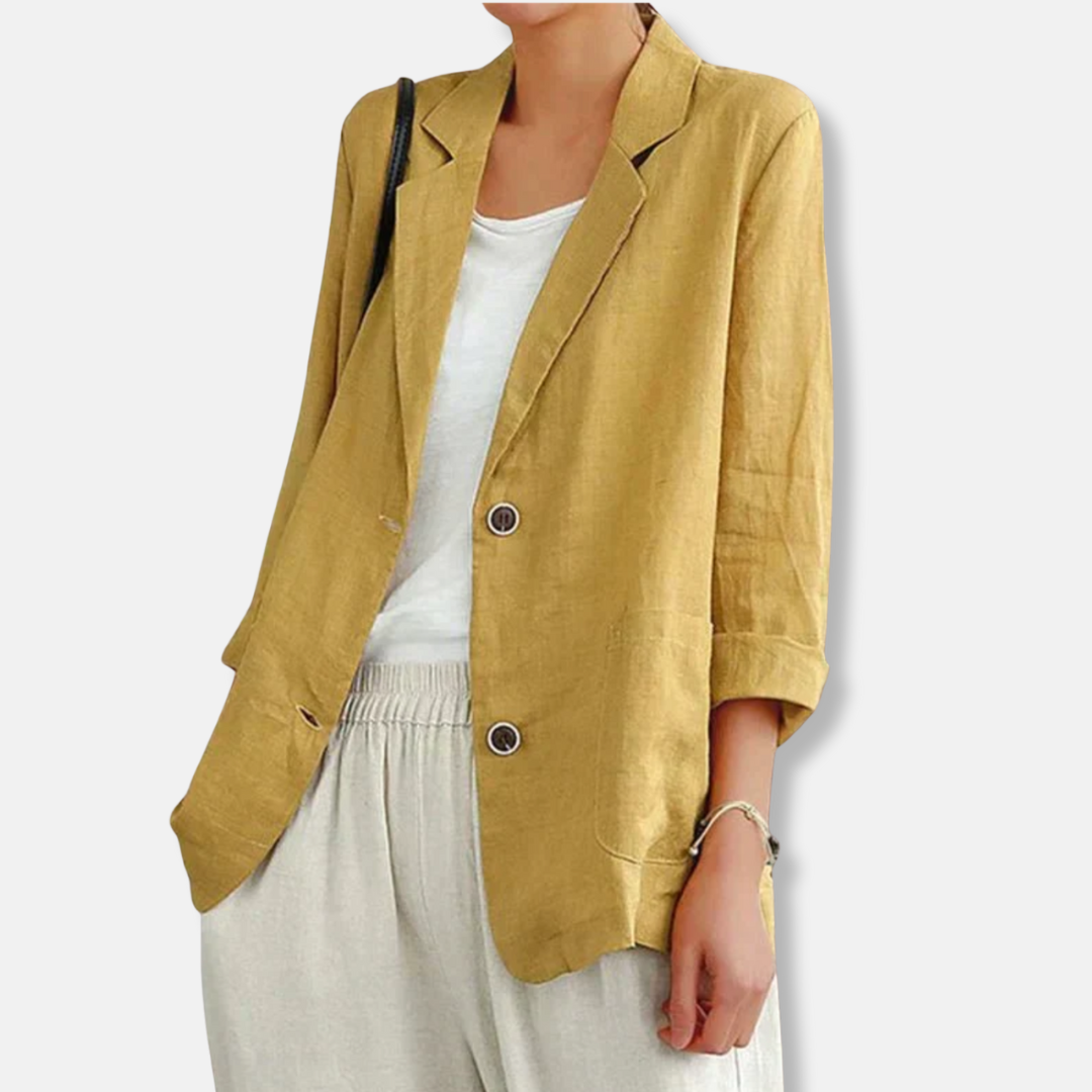 Linen Blend Relaxed Fit Blazer Lightweight Beige
