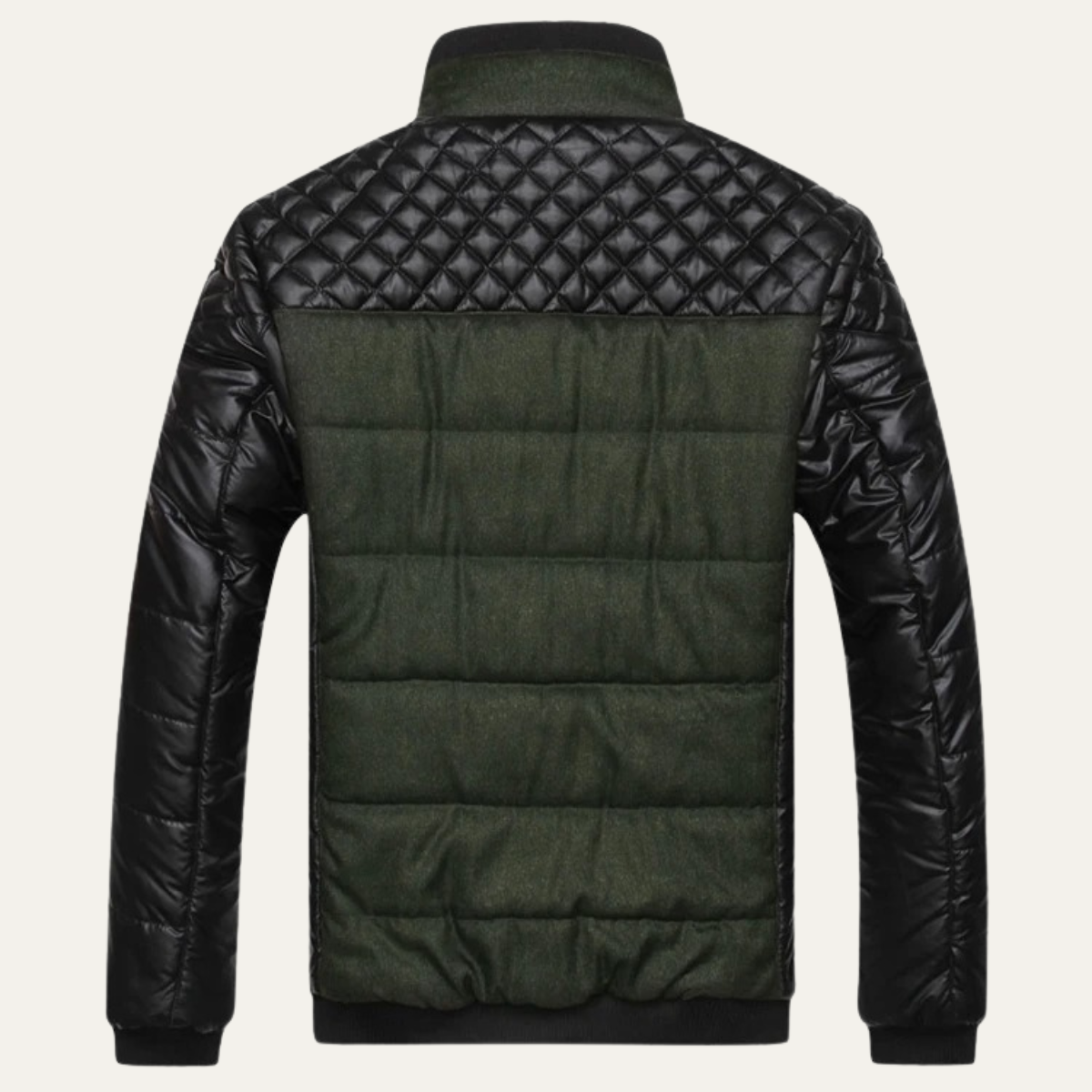 Roma Men's Leather Jacket Quilted Stand Collar