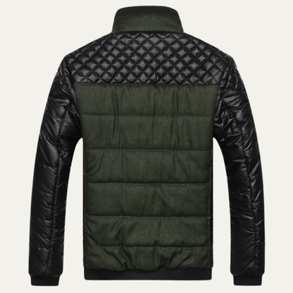 Roma Men's Leather Jacket Quilted Stand Collar