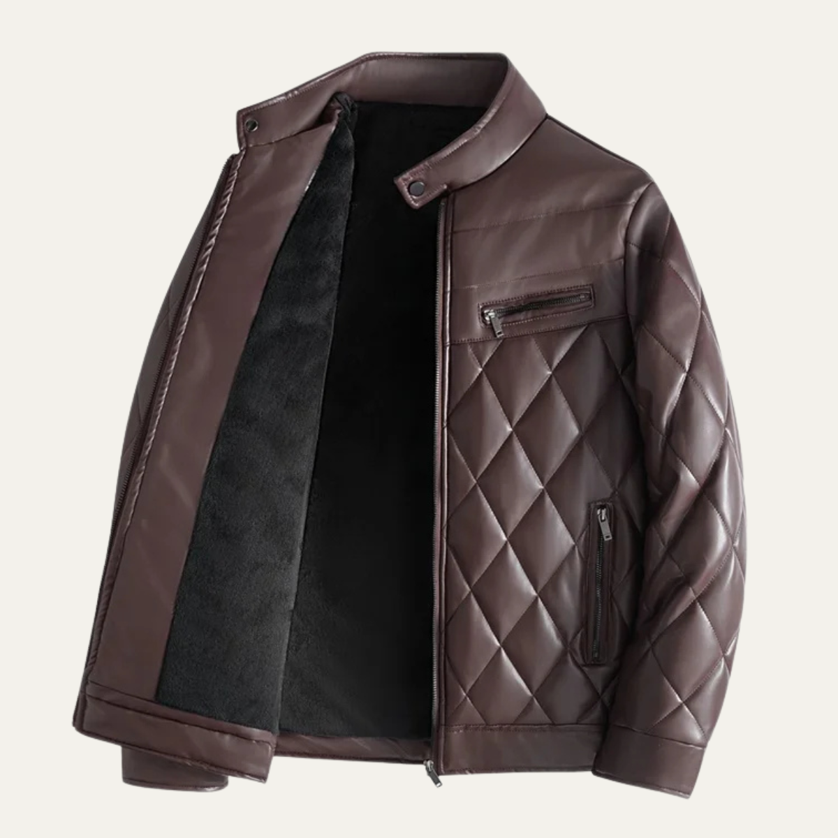 Hampton Men's Leather Biker Jacket Quilted Black