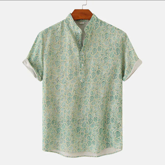 Kenneth Men's Printed Henley Cotton Shirt - Vonnera