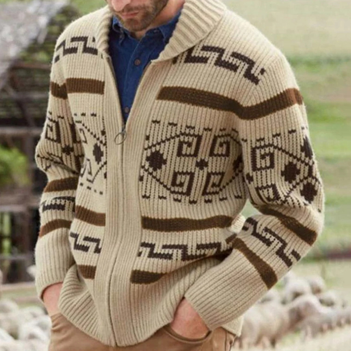 Men's Cashmere Cardigan Shawl Collar Button Up Knit