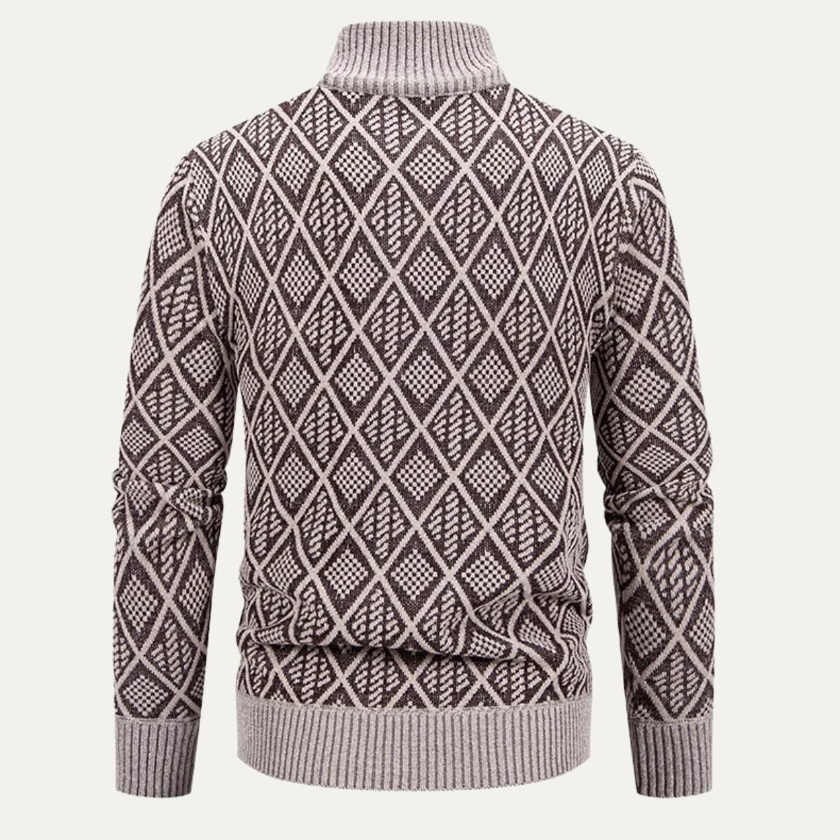 Men's Knit Diamond Zip Jacket with Stand Collar