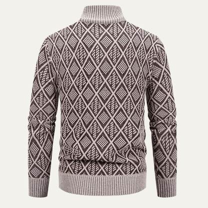 Men's Knit Diamond Zip Jacket with Stand Collar