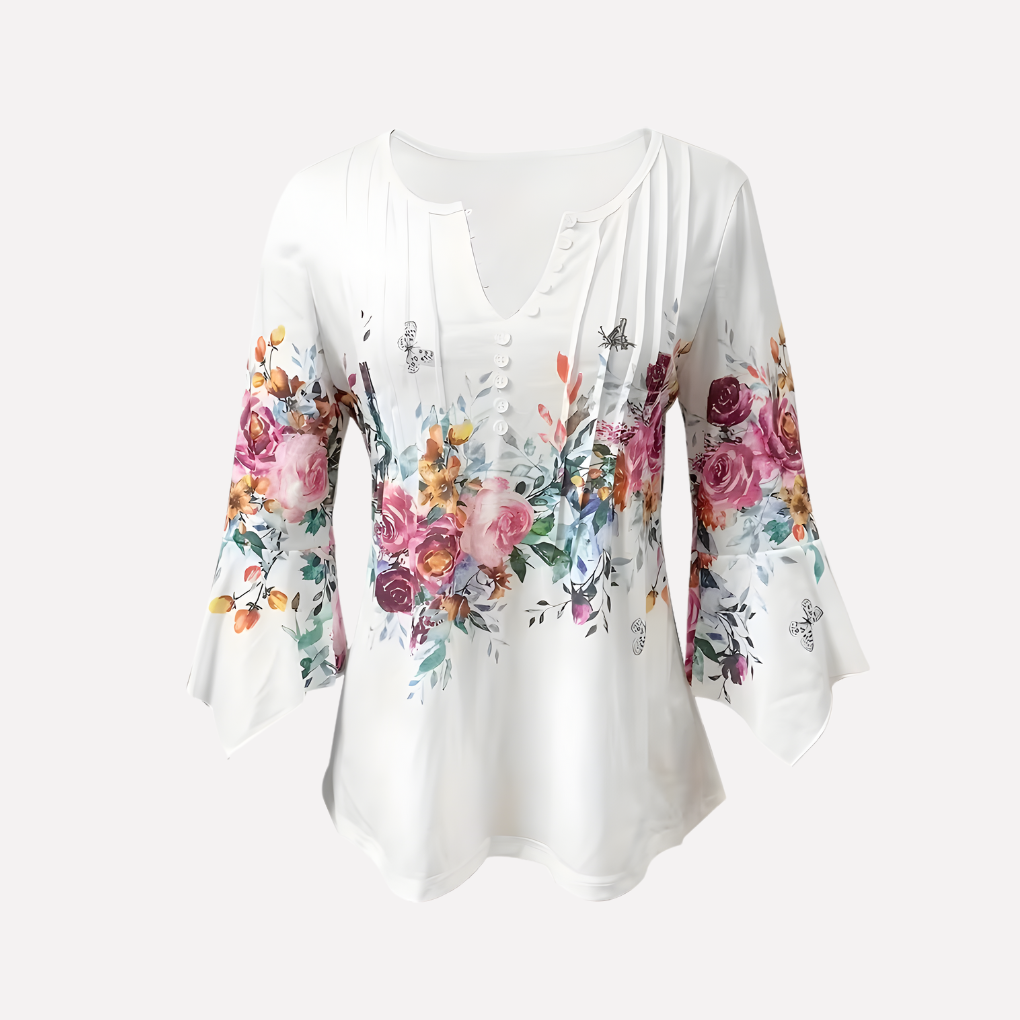 Women's V-Neck Floral Cotton Blouse - Vonnera