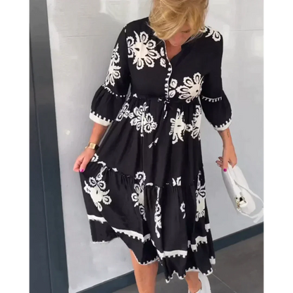 Women's Floral Print Autumn Dress Elegant Fit