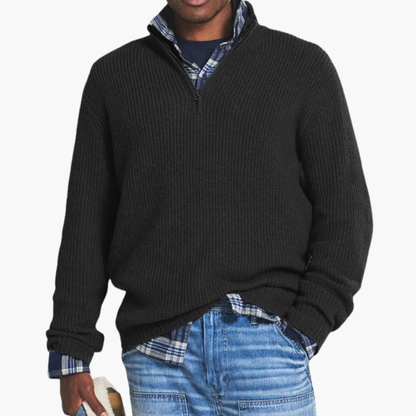 Men's Ribbed Knit Pullover Sweater Half-Zip