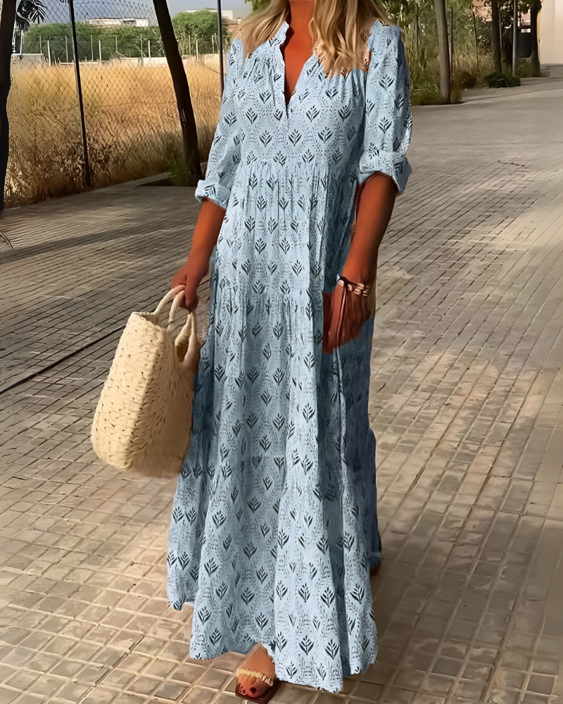 Women's Boho Long Dress Vintage Print