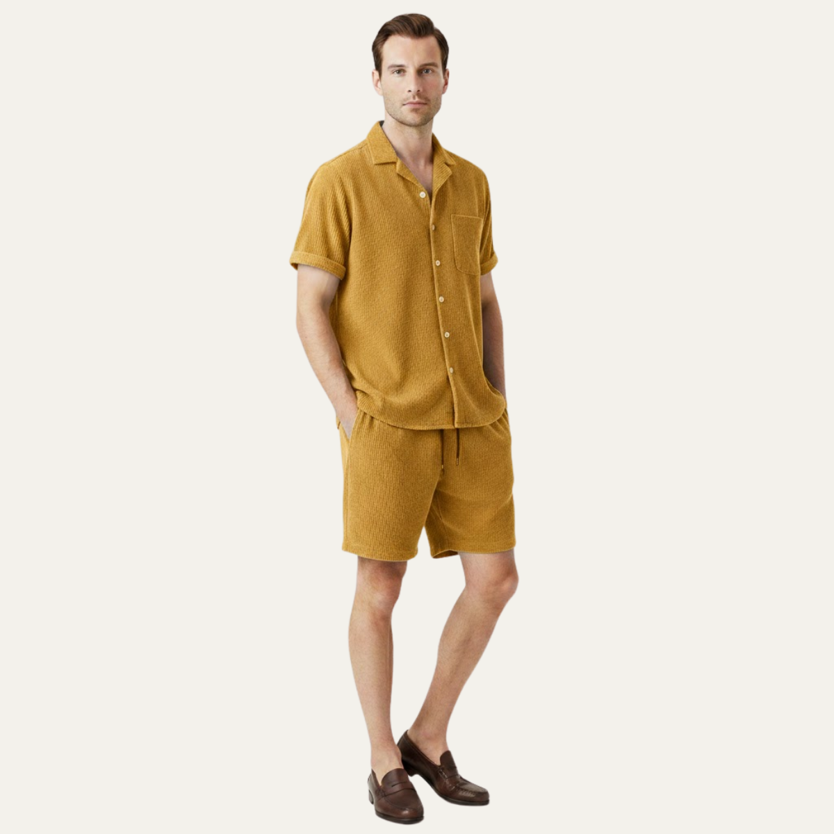 Men's Corduroy Summer Set Shirt And Shorts