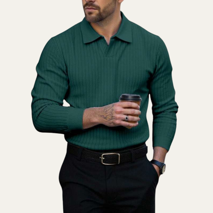 Men's Long Sleeve Polo Shirt Ribbed Knit