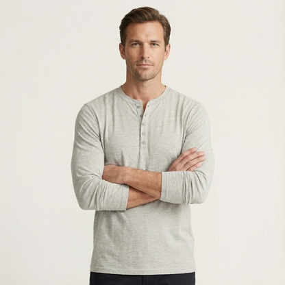 Men's Long Sleeve Cotton Henley Shirt