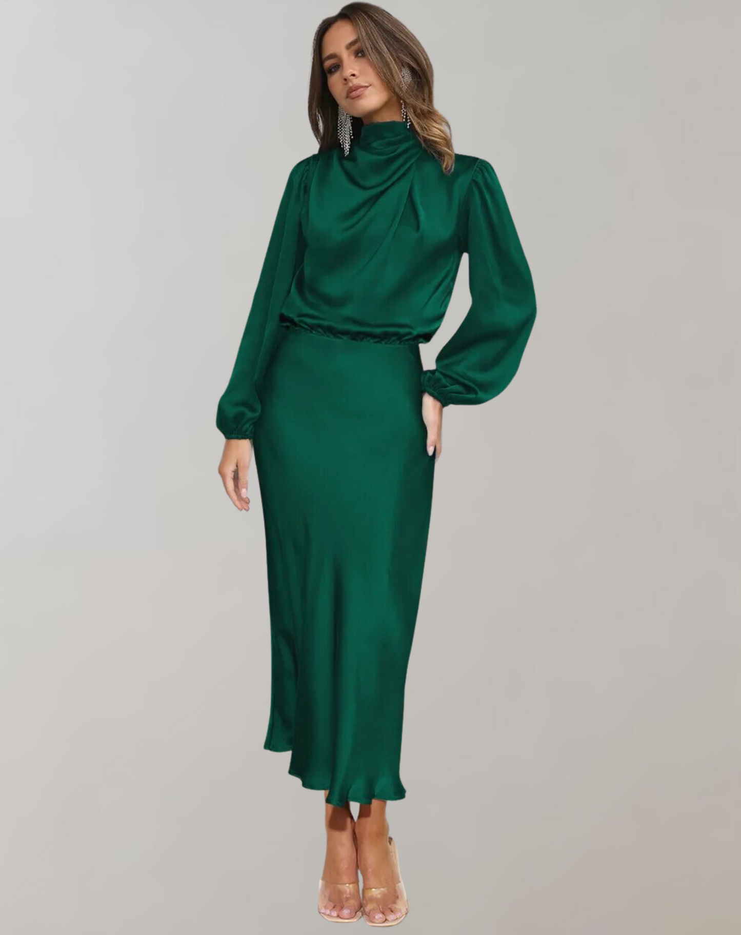 Women's Satin Long Sleeve Evening Dress