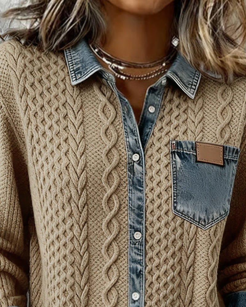 Women's Cable Knit Long Sleeve Blouse
