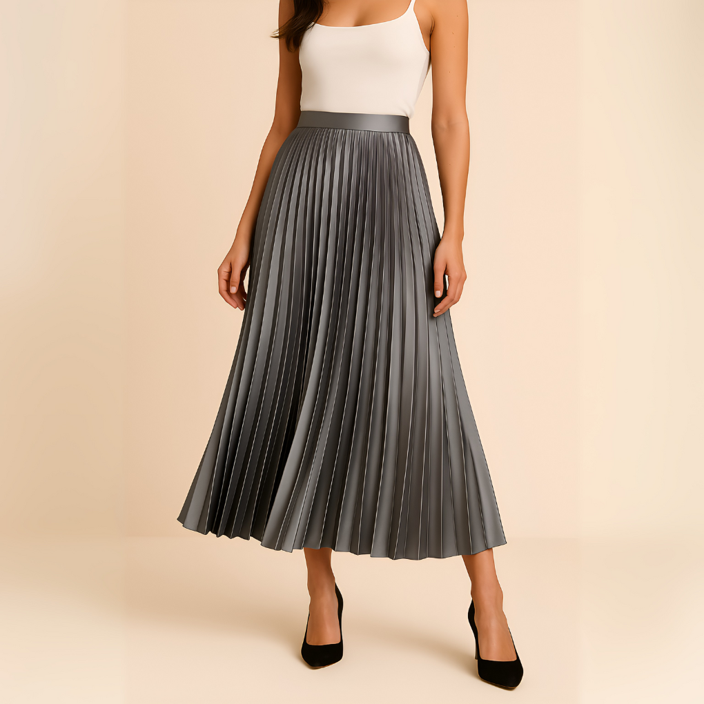 Women's High-Waist Pleated Satin Skirt
