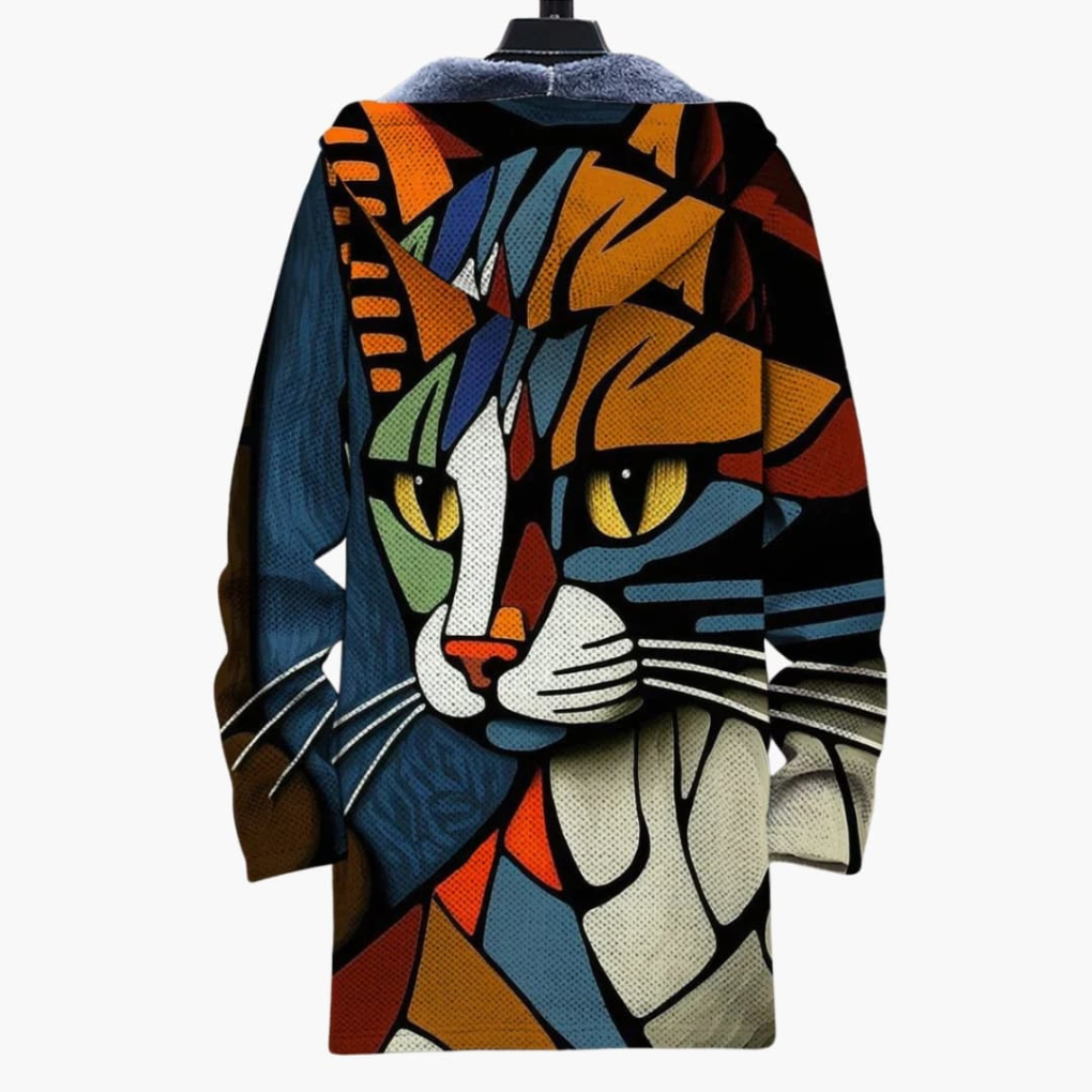 Unisex Hooded Cardigan Cat Print Zip Up