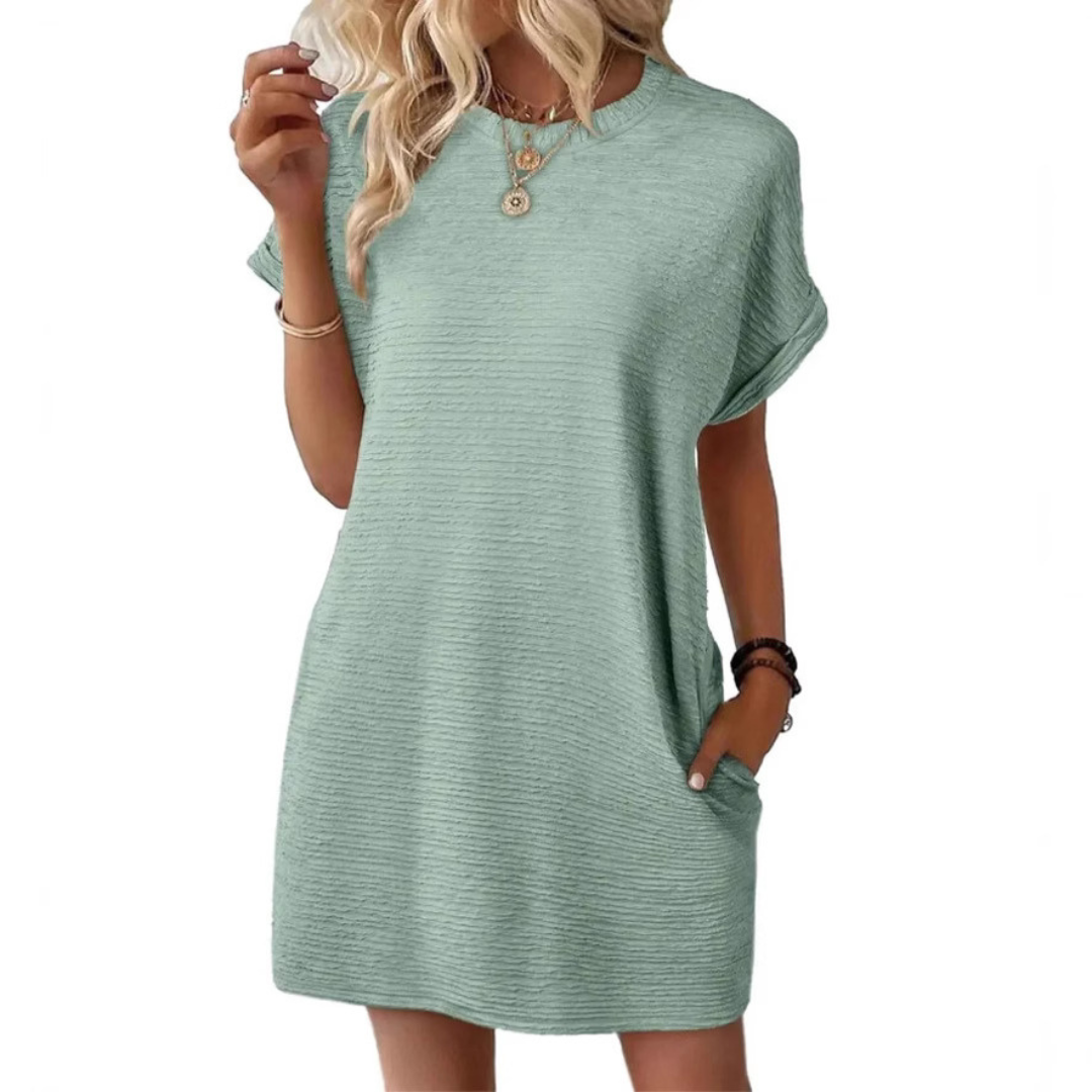 Women's Short Sleeve Mini T-Shirt Dress Crew Neck