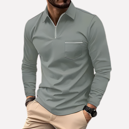 Men's Polo Shirt Long Sleeve Cotton Chest Pocket