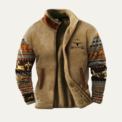 Mens Vintage Winter Coat Sherpa Lined Patterned Sleeves