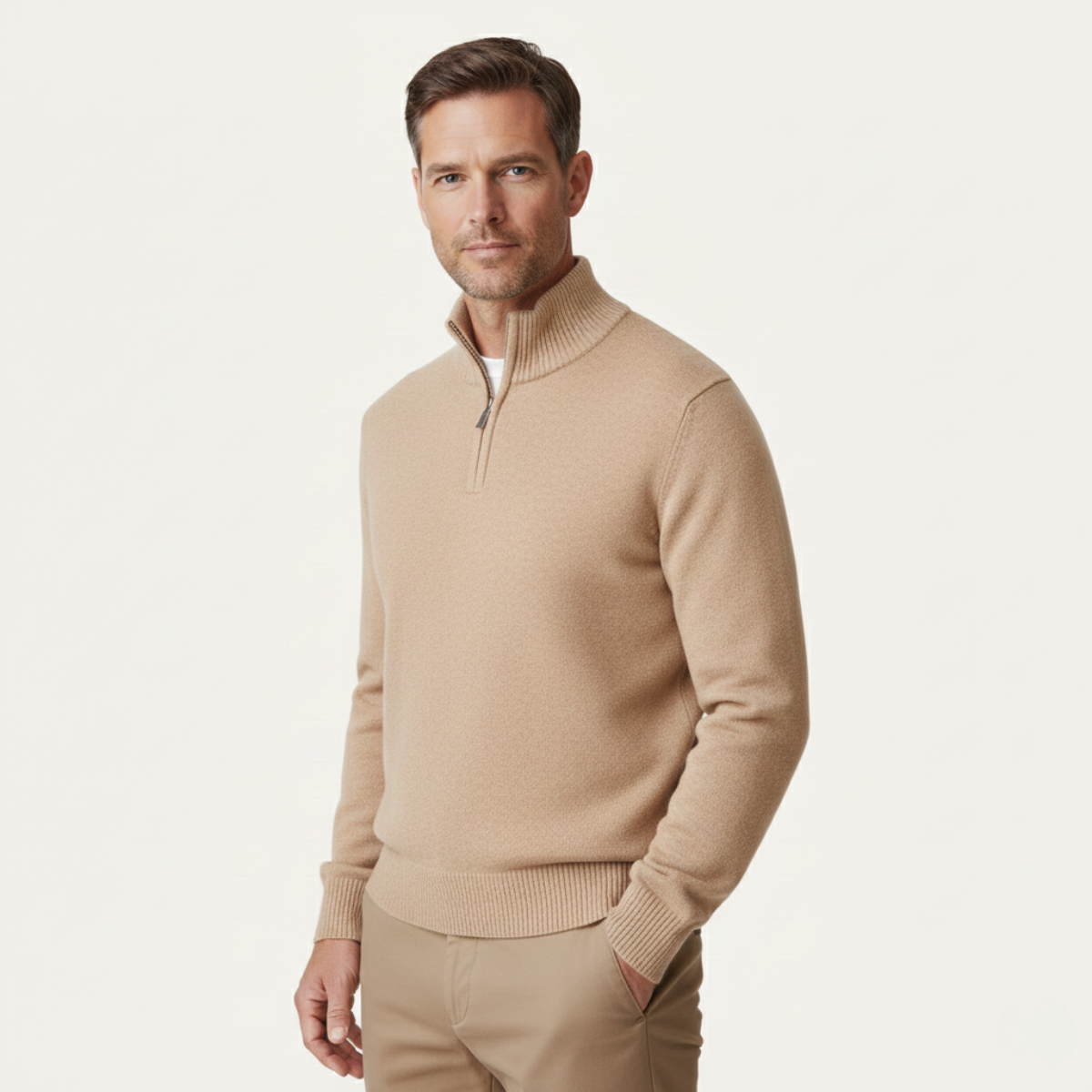 Men's Wool Quarter Zip Sweater Soft Knit