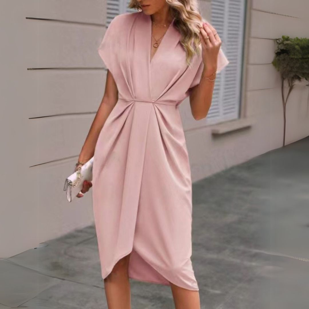 Women's Elegant Midi Dress Draped Design
