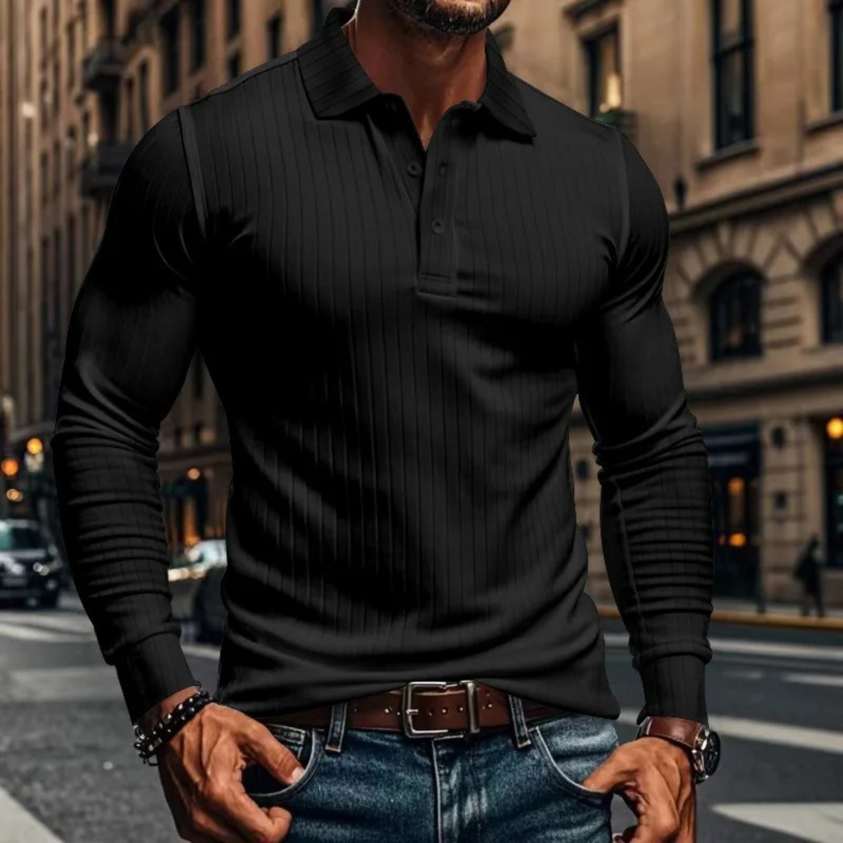 Men's Knitted Polo Shirt Ribbed Sorrento